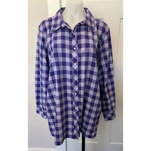 Talbots Womens Button TOP Long Sleeve PURPLE Check Size 3X